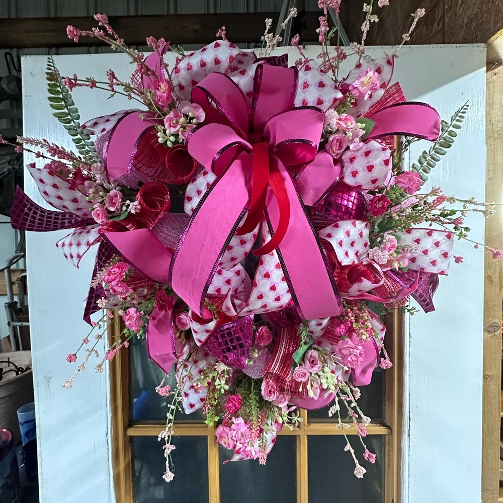 Pink Floral Heart Wreath
